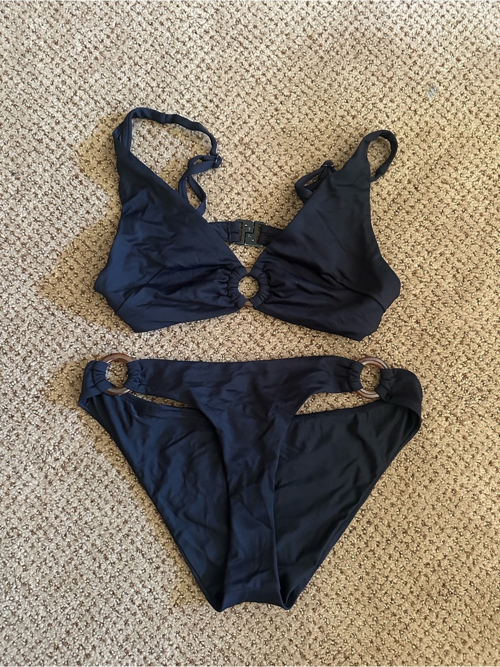 All Saints Women’s Black Ring-Detail Bikini Set